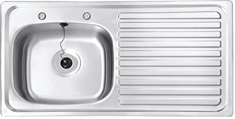 JASSFERRY Stainless Steel Kitchen Sink, Right Hand Drainer Inset Drop-in Single 1 Bowl, Two Pre-drilled Tap Hole, 930 x 480 mm