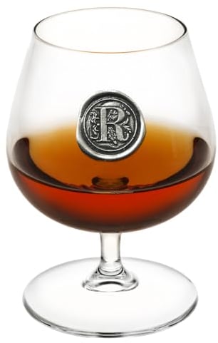 English Pewter Company 14.5oz Brandy Cognac Snifter Glass with Monogram Initial - Personalised Gift with Your Choice of Initial (R) [MON218]