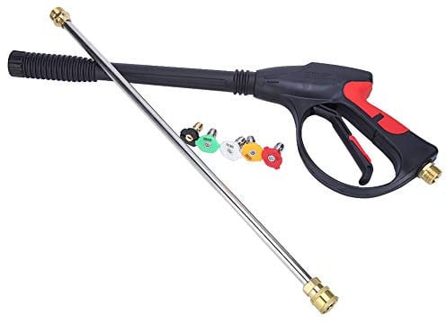 Pressure Washer Lance, 4000PSI High Pressure Washer Long Gun 1/2 BSP Washer Spray Jet Gun Kit with Replacement Wand Extension, 5 Nozzle Tips for Car Floor Cleaning