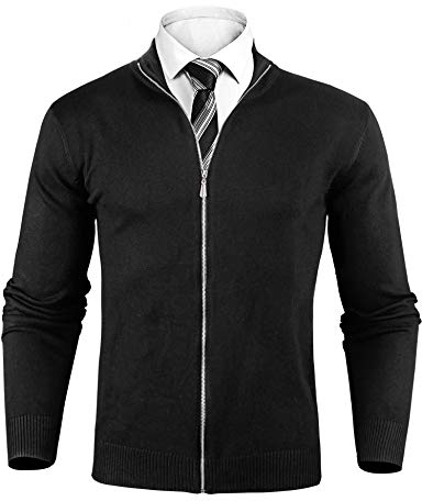 iClosam Herren Strickjacke Feinstrick Mit Stehkragen Und Reißverschluss, Schwarz, L