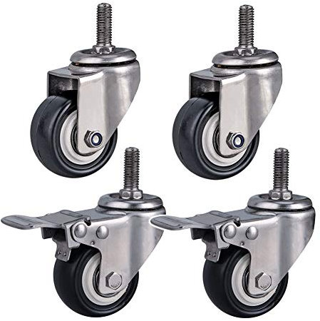 Lenkrollen für Möbel 1,5/ 2 (50 mm) Gewinde M8 / M10 / M12 Edelstahl 304 Halterung Schwerlastrollen 300kg Leise PU mit Bremse kleine Rollen für Tisch Schreibtisch Wagen Kinderbett 4 Stück
