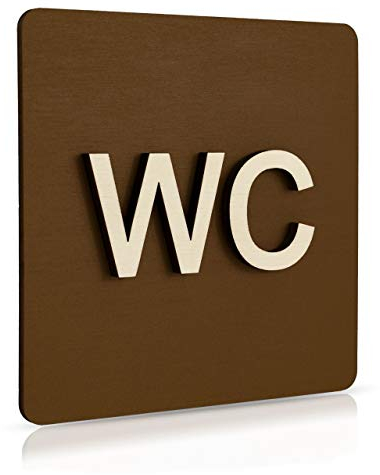 Panneau WC en bois noir pour porte de toilettes - Pictogramme - 14 x 14 cm - Marron
