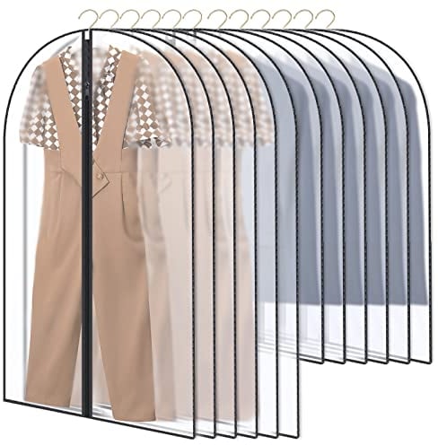 GoMaihe Clothes Cover,12 Pack Bags Set 60 x 120cm/60 x 100cm/Dress Garment Bag with Zip in Wardrobes, Moth Resistant Dustproof Waterproof Washable Suit Carrier Protector Bags, Black Border