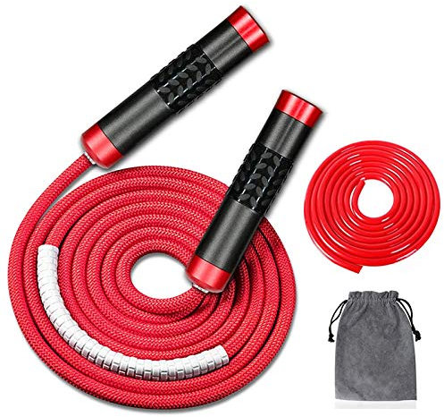 Redify Gewichtetes Springseil für Workout-Fitness (0.5 kg), verwicklungsfreies Kugellager, schnelles Springseil für MMA-Boxen, Gewichtsverlust, 9 mm Stoff, Baumwolle + 9 mm starkes PVC-Seil (rot)