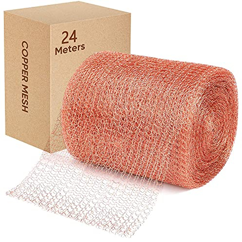 24mx125mm Kupfergitterrolle,Metallgitter Kupfergewebe-Schutz,robustes reines Kupfer-Drahtgeflecht zum Bauen von Löchern, Schützen von Setzlingen und,Samen,Grill sauber reinigen.