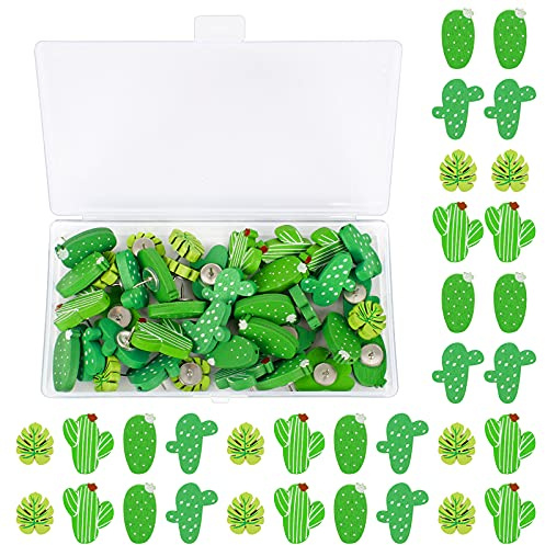 Holz Push Pins 40Pcs Kaktus Holz Pinnwandnadeln Stecknadeln Holz Kaktus Reißzwecken Reißnägel für Fotos Wand, Karten, Bulletin Board oder Kork Bretter