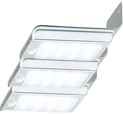 Luminea Solar-Beleuchtung Garten: 3er-Set Edelstahl-LED-Solar-Wandleuchten, Licht- & Bewegungssensor (LED Außenlampen, Außenlampe Neutrallicht, Fluter Bewegungsmeldern)