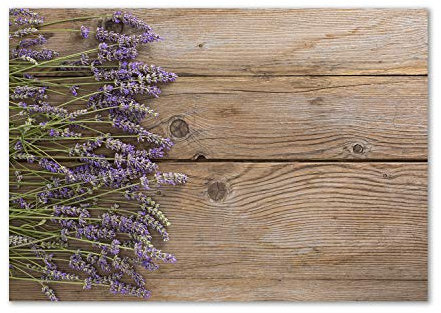 Tulup Spritzschutz Glas Küche 100x70 cm Küchenrückwand Glassplatte Küche Herd Küchenrückwand aus Echtglas Abdeckplatte - Blumen & Pflanzen - Braun - Lavendel Holz