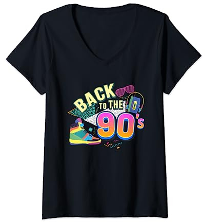 90er Jahre T-Shirt Back to the 90s Oldschool Retro Party T-Shirt mit V-Ausschnitt