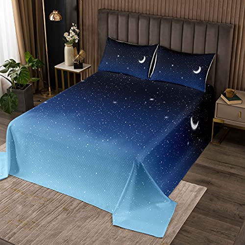 Loussiesd Blaue Galaxie Tagesdeck 220x240cm Wohndecke Stern Mond Bedrucktes Steppdecke Teenager Kinder Mädchen Jungen Bettüberwurf Weiche Atmungsaktiv Mikrofaser Galaxis Weltraum Thema