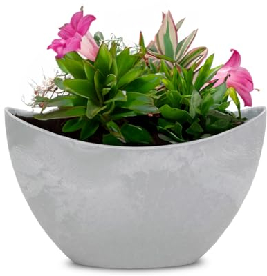 matches21 HOME & HOBBY Ovale Pflanzschale für draußen in 20 cm - Hohe Vintage Schiff Deko-Schalen in hell-grau als Blumen-Topf Pflanztopf - Jardiniere für Garten Balkon oder Friedhof als Grab-Schmuck