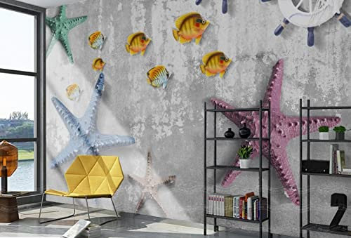 Fototapete 3D Tapete Mediterraner Zementwandseestern Foto Tapeten Wand Tapeten Vliestapete Modern Wandbilder Wohnzimmer