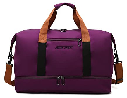 FANDARE Reisetaschen Handgepäck Duffel Tasche Sporttasche Übernachtung Sporttasche Tote Handtasche Damen Herren Weekender Tasche Kliniktasche Schwimmtasche Trainingstasche mit Schuhfach Dunkelviolett