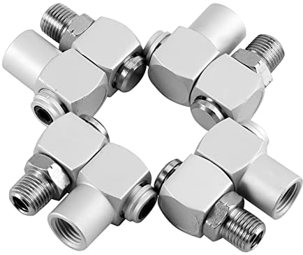 4 Stück Pneumatik Steckverbinder, 1/4 Zoll NPT Druckluftkupplung, 360 Schwenkbarer Luft Schlauch Verbinder Pneumatische Fittings, Luftkupplung und Stecker Luft Schwenk Anschluss Luftschlauchverbinder