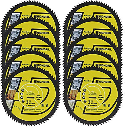 HIGHDRIL HSS Kreissägeblatt, 75 mm, 72T, 10 mm Bohrung, Trennscheiben für Holz, Kupfer, Aluminium, Kunststoff und weiches Metall, 10 Stück
