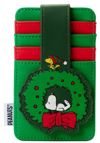 Loungefly Peanuts Snoopy & Woodstock Weihnachtskranz-Kartenhalter, Mehrfarbig/Meereswellen (Ocean Tides), Einheitsgröße, Kartenhalter mit Schnappverschluss