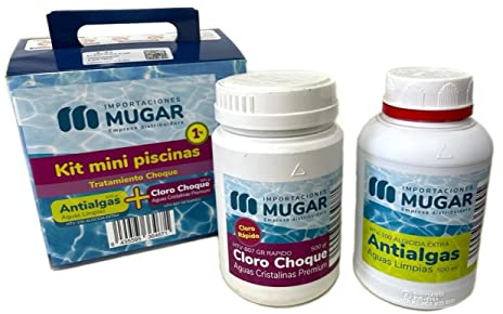 Mugar- Kit Minipiscinas con Antialgas 500ml y Cloro Choque 500g- Pack de Tratamiento Inicial y Mantenimiento para Piscinas Pequeñas o Demontables