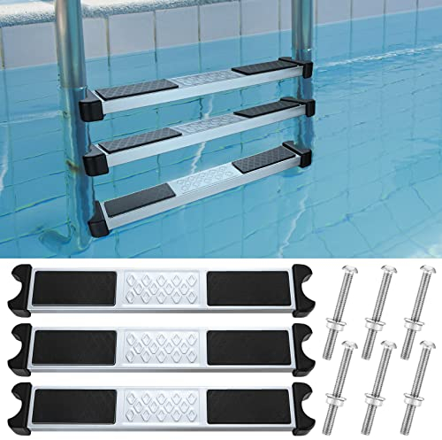 Therwen 3 Set Stainless Steel Pool Ladder Steps Replacement 1.9 Inch Non Slip Swimming Pool Ladder Rung with Bolts Swim Stairs Step Pedal for Above Ground Inground