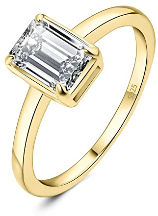 JewelryPalace 1ct Solitaire Moissanite Bague Taille Emeraude Pierre Argent Massif 925 Femme, Plaqué Or Jaune Or Rose Bague Diamant Simulé Fiançailles Mariage Promise Alliance, Ensemble Bijoux Mariee