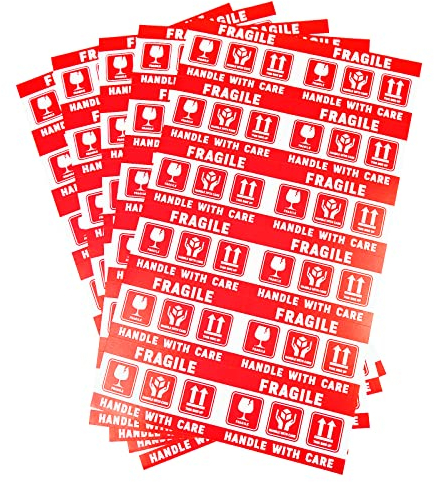 PACK4YA Lot de 240 autocollants fragiles - 50 x 90 mm - Adhésif puissant - Étiquettes d'avertissement - Étiquettes d'envoi - Manipuler avec soin - Article fragile