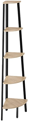 tectake® Eckregal stehend, Nischenregal mit 5 Ebenen, Wandregal Holz, Industrial Bücherregal, Eckschrank,34 x 34 x 158,5 cm, Leiterregal, Zimmer Deko - Industrial Holz hell, Eiche Sonoma