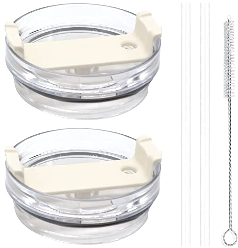 Tapa de vaso de 40 onzas compatible con Stanley, paquete de 2 tapas de vaso de repuesto para Stanley Adventure Quencher, vaso de viaje de 40 onzas con pajitas de plástico y cepillo de limpieza, color