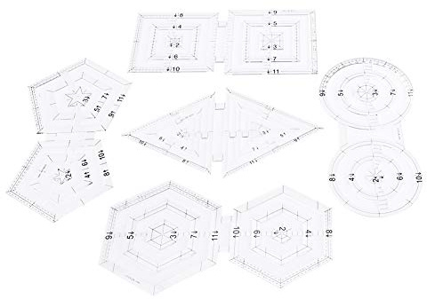 Tissting 5 Stück Patchwork Lineal Set Kreative Vorlagen Quilting Rulers DIY Manual Doppeltes Rund Fünfeck Sechseck Dreieck Nähen Schneiden Craft Tools Handgemachtes Zeichenmaterial