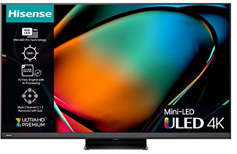 Hisense 75 Inch ULED Mini-LED PRO TV 75U8KQTUK - 2.1.2 Muti-Channel Surround, Quantum Dot Colour, 144Hz VRR, Dolby Vision IQ, VIDAA U7, and Youtube, Freeview Play, Netflix and Disney+ (2023 Model)