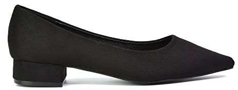 ESSEX GLAM Womens Slip-On Block Heel Court Shoes – Low Heeled Pointed Toe Pumps for Work, Wedding or Occasion Size 3-8