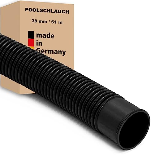 Poolschlauch Ø 38mm - 51 m/schwarz Saugschlauch Schwimmbadschlauch Solarschlauch Wasserschlauch UV & Chlorwasser-beständig Pumpenschlauch mit Muffen Made in Germany