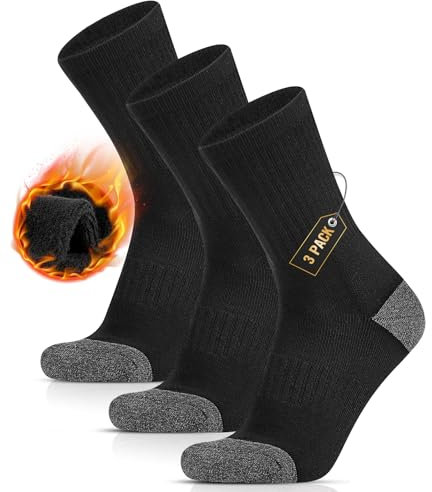 HIYATO 3 Paar Merino Wandersocken, 60% Merinowolle Thermosocken, Atmungsaktiv Wintersocken für Trekking, Outdoor und Sport(43-46,Schwarz)