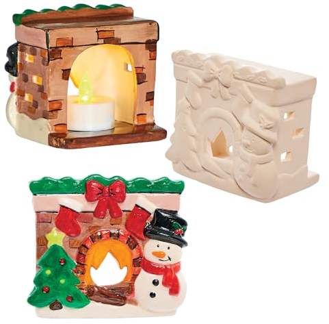 Baker Ross FX793 Porte-bougies à réchaud de Noël en céramique - boîte de 3, Décoration de Noël pour les enfants