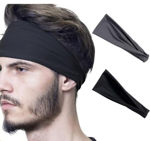 2 Stück Sport Stirnband für Herren und Damen - Breit Schweißband für Fitness Joggen Laufen Radfahren Wandern und Yoga - Hoch Dehnbar Haarband für Damen und Herren