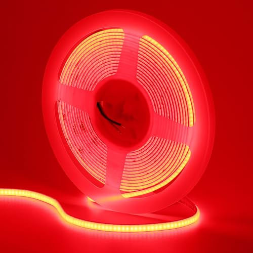 GOMING 12V 5mm Breite Rot COB LED Streifen 5M 400LEDs/M | LED Band Selbstklebend Nicht Wasserdicht IP20 LED Strip für Innen Heim Deko(Netzteil nicht Enthalten)