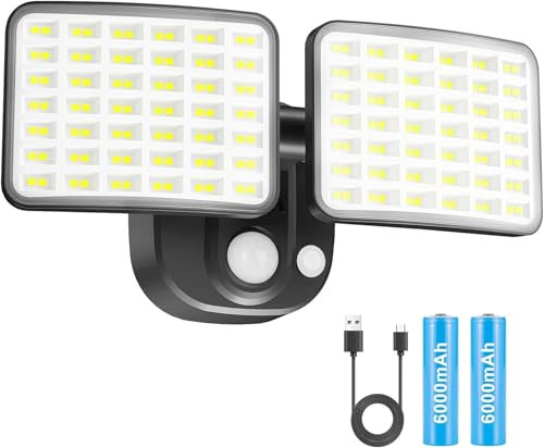 Rechargeable Motion Sensor Light, 2500LM & 4000LM Dual Modes Battery-Powered LED Floodlights, USB Charging & IP65 Waterproof, Outdoor Lighting for Garage, Yard, Garden