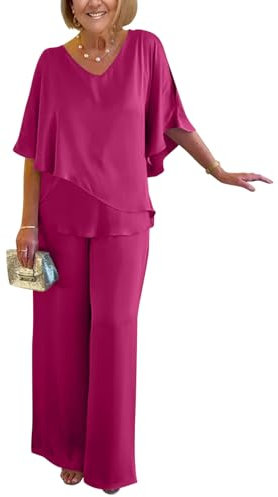 shownicer Ensemble Femme 2 Pièces Pantalons Costume De Soirée Cocktail Bal Manches Longues Chemise Et Taille Haute Pantalons Costume en Satin Grande Taille Chic et Elegant Tenue D Rose 3XL