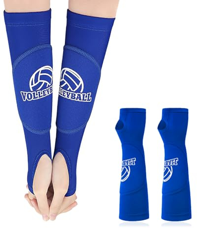 HIOQFR 1 Paar Blau Volleyball Armschoner Elastische Armstulpen Sport Damen Volleyball Arm Ärmel Sport Unterarm mit Schutzpolster und Daumenloch Jugend Volleyball Armmanschetten für Tennisarm,Golferarm