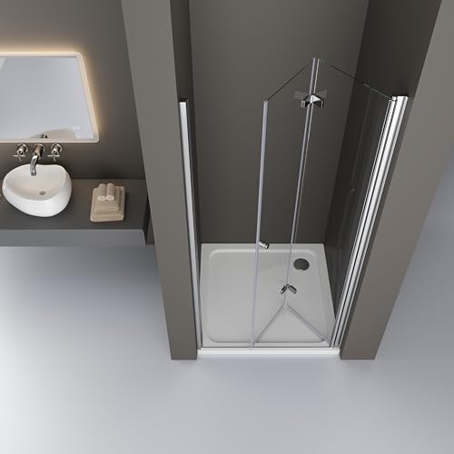 DOOLEEWEE Duschtür 100x185 cm Falttür Nischendrehtür 180° Duschwand 6mm ESG-Sicherheitsglas Duschkabine