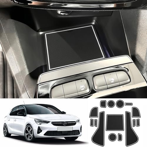 Coleya Antirutschmatten Kompatibel mit Opel Corsa F 2020-2024 (Manuelle Bremse), Mittelkonsole Gummimatten Türnaht Matten Getränkehalter Matte, Opel Corsa Zubehör rutschfeste Matten (Weiß)