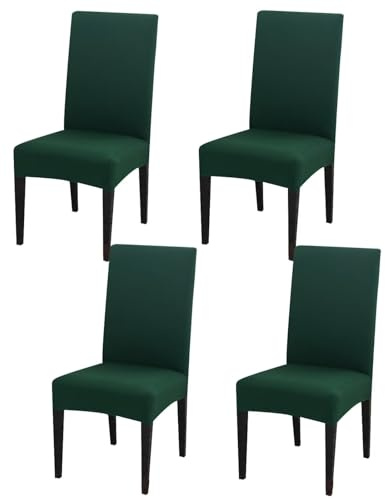 Gluhbirnen Stuhlhussen 4er Set, Stretch Abnehmbare Waschbar Stuhlbezug, Hussen für Stühle, Stuhlbezug Sitzfläche, Geeignet für Hotels, Bankette, Restaurants, Familien, Dunkelgrün