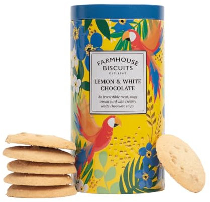 Farmhouse® | Biscotti Inglesi Limone e Cioccolato Bianco in Latta Metallo | Biscotti Inglesi - 200 Gr | Scatola Biscotti Lattina Decori Rilievo