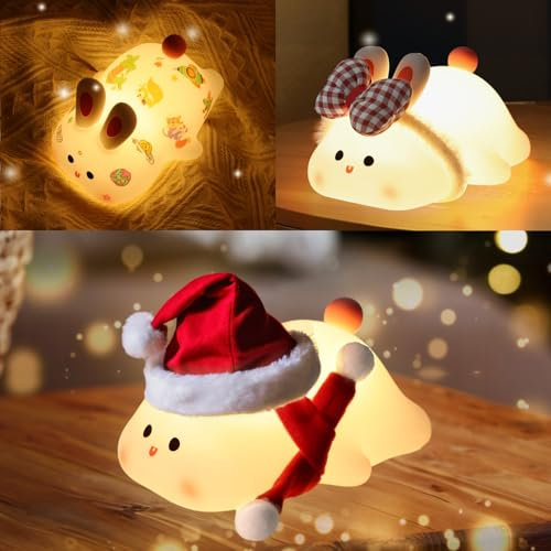 Desing Wish Nachtlicht Kinder Led Nachttischlampe Touch Stilllicht Dimmbar Night Light Mädchen Baby Licht Schlaflicht Hasen Lamp Kinderlampe mit Timer Weihnachten Smützen Schals Tattoo Aufkleber