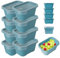 Mypicompany. Lot de 8 boîtes hermétiques pour aliments (8 x 750 ml). Passent au micro-ondes et au lave-vaisselle. Récipients en plastique avec couvercle bleu.