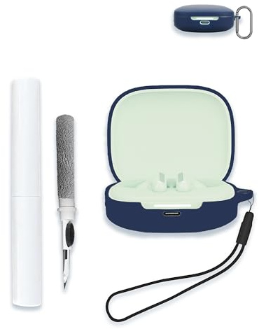 Case for Xiaomi Redmi Buds 6 Wireles Earbuds (Global Version), WUNIAK Soft Silicone Protective Portable Scratch Shock Resistant Shell with Cleaner Kit & Carabiner & Lanyard，Dark Blue