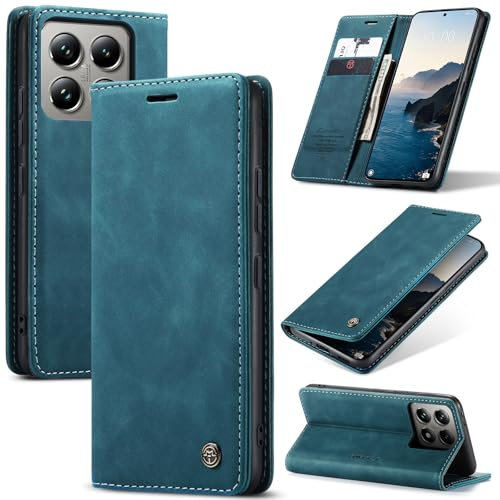 Cracedily Handyhülle für Xiaomi 14T Pro Hülle. Klapphülle Premium Lederhülle Klappbar Flip Case Tasche Magnet Kartenfach Standfunktion Klapphülle Schutzhülle für Xiaomi 14T Pro Handyhülle, Blaugrün