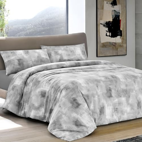 Dorian Home, Komplettes Bett 100% Baumwolle, Bestehend aus Unterbett, Oberbett und Kissenbezug, Made in Italy (Nebula Grau, Einzelbett)