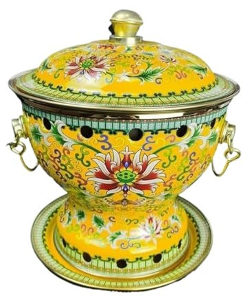 Hot Pot Herd, Shabu Hot Pot Langlebige Emaille Single Hot Pot Desktop Hot Pot Haushalt Alkohol Boiler Chafing Dish Küche Kochwerkzeug(Yellow)