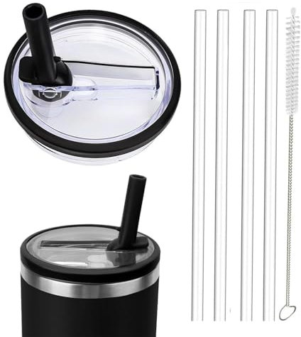 Leak Proof Lid for Stanley Cup,1 Pack 30 oz Tumbler Flip Straw Lid Replacement fit for Stanley Quencher H2.0 0.89L, Not Fit to IceFlow 0.89L,Reusable Lid Sets with 4 Straws and 1 Cleaning Brush