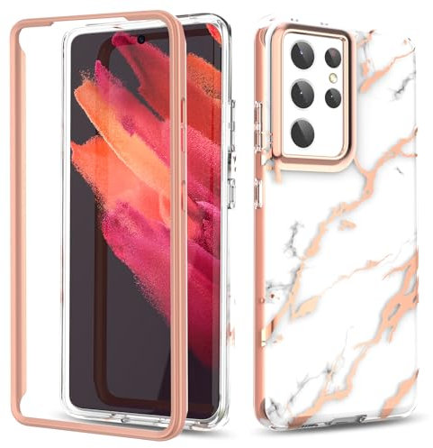 SHEDEER 2-in-1 Samsung S21 Ultra Case with Bumper [WITHOUT Screen Protector], Samsung Galaxy S21 Ultra Case Slim Fit Shockproof, Glossy Fade-Resistant Pattern Design Cover (Marble)