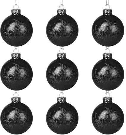 Truevaste 9 Glas-Weihnachtskugeln, Schwarze Christbaumkugeln ∅ 8 cm, mit Spezieller Federmalverfahren, Weihnachtsdeko für Festtage und Partys